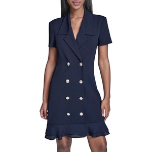 image:imageKarl Lagerfeld Womens Short Sleeve Notch Collar Scuba Crepe Blazer Dress with Flounce HemMarine