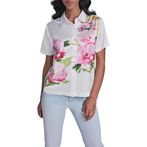 image:imageKarl Lagerfeld Womens Short Sleeve Placed Floral BlouseSoft White Multi