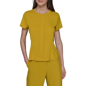 image:imageKarl Lagerfeld Womens Short Sleeve Round Neck Pleat Front Peplum BlouseGold Flake