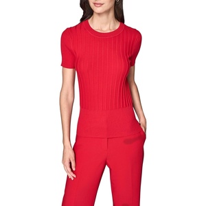 image:imageKarl Lagerfeld Womens Short Sleeve Round Neck Ribbed Sweater TeeAdmiral Red