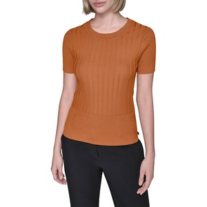 image:imageKarl Lagerfeld Womens Short Sleeve Round Neck Ribbed Sweater TeeBronze
