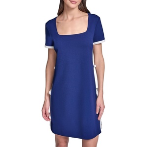 image:imageKarl Lagerfeld Womens Short Sleeve Square Neck Bow Embellished Shift Mini DressMaritimeSoft White