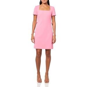 image:imageKarl Lagerfeld Womens Short Sleeve Square Neck Bow Embellished Shift Mini DressPink Sherbert