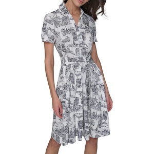 image:imageKarl Lagerfeld Womens Short Sleeve Surplice Neck Faux Wrap Belted Mini DressSoft WhiteBlack Multi