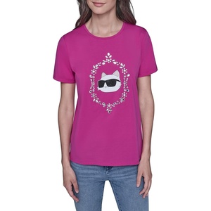 image:imageKarl Lagerfeld Womens Short Sleeve Trendy Bling Logo Choupette TShirtBright Jewel Pink