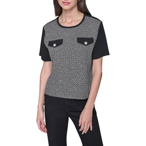 image:imageKarl Lagerfeld Womens Short Sleeve Tweed Body Everyday with Two Chest Pockets TShirtBlackWhite