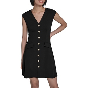 image:imageKarl Lagerfeld Womens Short Sleeve V Neck Scuba Crepe Fit amp Flare Wear to Work DressBlack