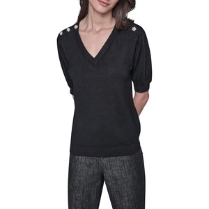 image:imageKarl Lagerfeld Womens Short Sleeve VNeck Crystal Button SweaterBlack