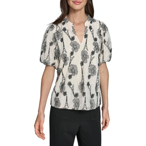 image:imageKarl Lagerfeld Womens Short Sleeve VNeck Whimsical All Over Floral Lace BlouseBisque