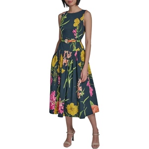image:imageKarl Lagerfeld Womens Sleeveless Boat Neck Drop Waist Belted Midi DressMarinePink Sherbet Combo