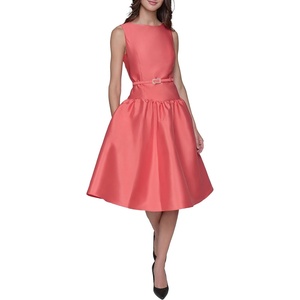 image:imageKarl Lagerfeld Womens Sleeveless Boat Neck Drop Waist Belted Midi DressSunset Coral