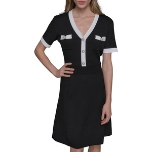 image:imageKarl Lagerfeld Womens Sleeveless Collared Two Toned Button Front Midi Dress with Rope BeltBlackSoft White
