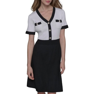 image:imageKarl Lagerfeld Womens Sleeveless Collared Two Toned Button Front Midi Dress with Rope BeltSoft WhiteBlack