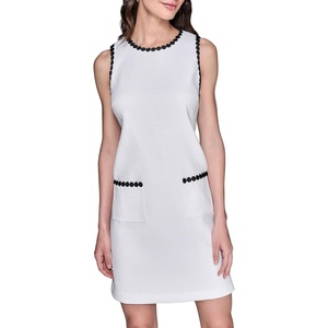 image:imageKarl Lagerfeld Womens Sleeveless Crew Neck Summer Tweed Contrast Detail Shift DressSoft WhiteBlack