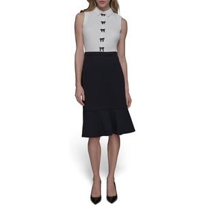 image:imageKarl Lagerfeld Womens Sleeveless Flounce Hem Sheath DressSoft WhiteBlack