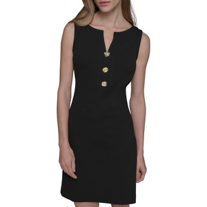 image:imageKarl Lagerfeld Womens Sleeveless Gold Buttoned Split Neck Mini Sheath DressBlack