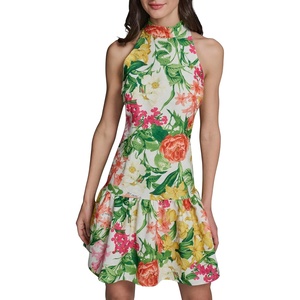 image:imageKarl Lagerfeld Womens Sleeveless Halter Neck Printed Floral Ottoman Dropwaist Above the Knee DressSoft White Combo