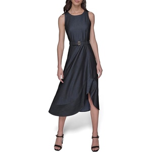 image:imageKarl Lagerfeld Womens Sleeveless Jewel Neck Belted Aline Midi DressIndigo