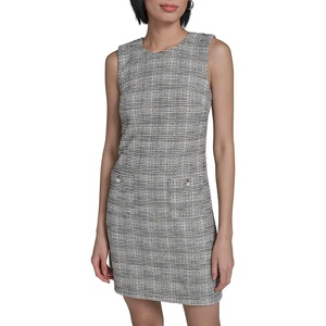 image:imageKarl Lagerfeld Womens Sleeveless Round Neck Aline Tweed Mini DressBlackSoft White
