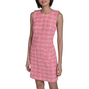 image:imageKarl Lagerfeld Womens Sleeveless Round Neck Aline Tweed Mini DressHot PinkSoft White