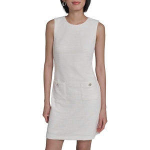 image:imageKarl Lagerfeld Womens Sleeveless Round Neck Aline Tweed Mini DressSoft White