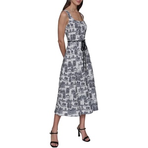 image:imageKarl Lagerfeld Womens Sleeveless Scoop Neck Belted Aline Midi DressSoft WhiteBlack
