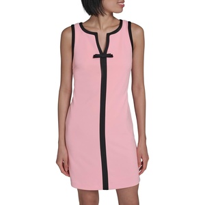 image:imageKarl Lagerfeld Womens Sleeveless Split Neck Contrast Trim Aline Mini Dress with Bow DetailAlmond BlossomBlack
