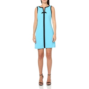 image:imageKarl Lagerfeld Womens Sleeveless Split Neck Contrast Trim Aline Mini Dress with Bow DetailHydrangeaBlack