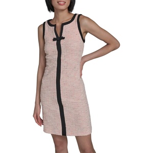 image:imageKarl Lagerfeld Womens Sleeveless Split Neck Contrast Trim Aline Mini Dress with Bow DetailPink MultiBlack