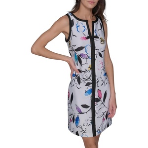 image:imageKarl Lagerfeld Womens Sleeveless Split Neck Contrast Trim Aline Mini Dress with Bow DetailSoft White ComboBlack