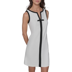 image:imageKarl Lagerfeld Womens Sleeveless Split Neck Contrast Trim Aline Mini Dress with Bow DetailWhiteBlack