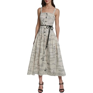 image:imageKarl Lagerfeld Womens Sleeveless Square Neck Drope Waist Maxi Dress with Rope BeltBisqueBlack Multi
