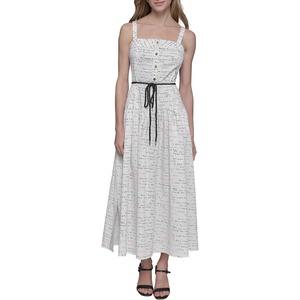 image:imageKarl Lagerfeld Womens Sleeveless Square Neck Drope Waist Maxi Dress with Rope BeltBlackPink Sherbert Combo