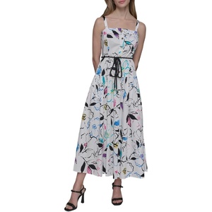 image:imageKarl Lagerfeld Womens Sleeveless Square Neck Drope Waist Maxi Dress with Rope BeltSoft White Multi