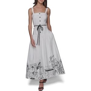 image:imageKarl Lagerfeld Womens Sleeveless Square Neck Drope Waist Maxi Dress with Rope BeltSoft WhiteBlack