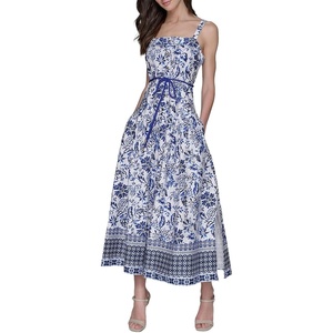 image:imageKarl Lagerfeld Womens Sleeveless Square Neck Drope Waist Maxi Dress with Rope BeltSoft WhiteBright Sapphire Combo
