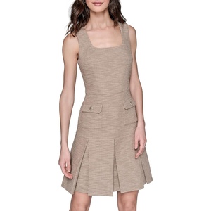 image:imageKarl Lagerfeld Womens Sleeveless Square Neck Stretch Texture Mini Dress with PocketsTruffle