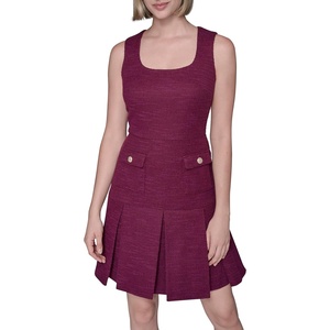 image:imageKarl Lagerfeld Womens Sleeveless Square Neck Stretch Texture Mini Dress with PocketsWine