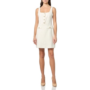 image:imageKarl Lagerfeld Womens Sleeveless Square Neck Tweed Aline Mini DressIvory