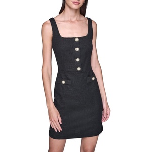 image:imageKarl Lagerfeld Womens Sleeveless Square Neck Tweed Aline Mini DressMidnight Black