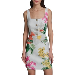 image:imageKarl Lagerfeld Womens Sleeveless Square Neck Tweed Aline Mini DressSoft WhiteCamelia Multi