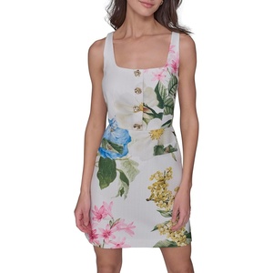 image:imageKarl Lagerfeld Womens Sleeveless Square Neck Tweed Aline Mini DressSoft WhiteFrench Blue Combo