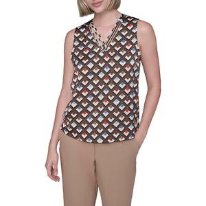 image:imageKarl Lagerfeld Womens Sleeveless Strappy VNeck Woven BlouseBlack Multi