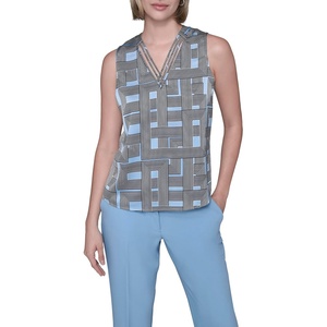 image:imageKarl Lagerfeld Womens Sleeveless Strappy VNeck Woven BlouseGlacier Blue Multi