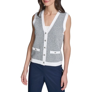 image:imageKarl Lagerfeld Womens Sleeveless VNeck Classic Sweater VestSoft WhiteNaval Academy