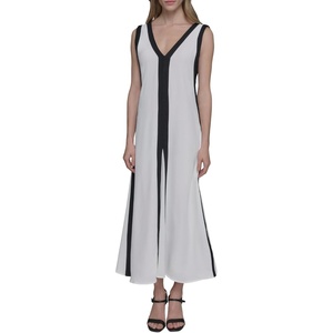 image:imageKarl Lagerfeld Womens Sleeveless VNeck Two Toned Flowy Maxi DressSoft WhiteBlack