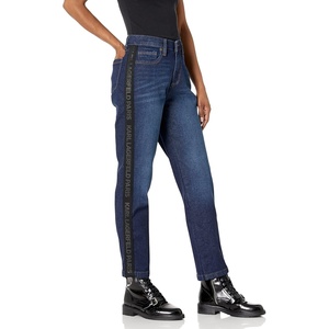 image:imageKarl Lagerfeld Womens Straight Leg Logo Taping Mid Rise JeanIndigo Wash