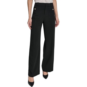image:imageKarl Lagerfeld Womens Straight Leg Textured Crepe Front Pocket PantBlack