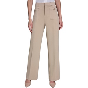 image:imageKarl Lagerfeld Womens Straight Leg Textured Crepe Front Pocket PantFrench Beige