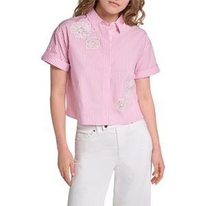 image:imageKarl Lagerfeld Womens Striped Blouse with Floral EmbroideryBallet Slipper